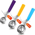 3 Pcs Release Cookie Scoops Ice Cream Scooper with Trigger Release Portion Scoop Stainless Steel for Portion Control, Baking Food, Cookie Dough (1 Oz+2 Oz+2.65 oz,Purple,Yellow,Blue)