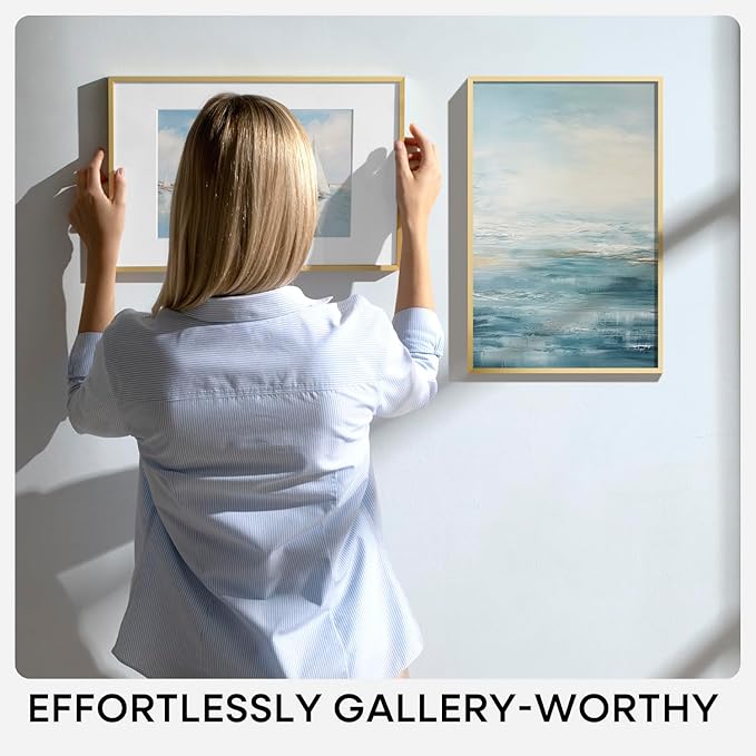 Homeforia 12x36 Picture Frame Gold, High End Metal 12x36 Poster Frames with Mat 10x30 inch Photo, 12 x 36 Gold Frames Matted to 10 by 30 Art, 36x12 Panoramic Frames, Tempered Glass, Wall Kit, Set of 1