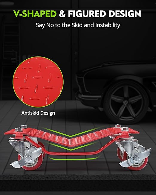 Wheel Dolly Set of 4, 6000LBS Car Moving Dolly, Wheel Dolly Car Tire Stake Set, Heavy-Duty Car Tire Cart Moving Cars, Trucks, Trailers, Motorcycles, and Boats, Red
