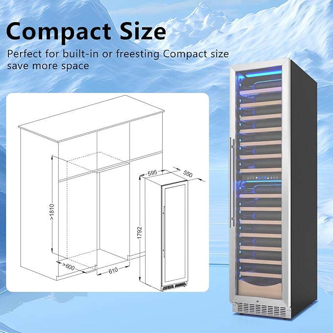 Antarctic Star 385L Wine Cellar Under Counter Built-in Beverage Cooler Mini Fridge Clear Glass Door Digital Memory Temperature Control, Beer Soda LED Light Safety Lock Quiet Operation