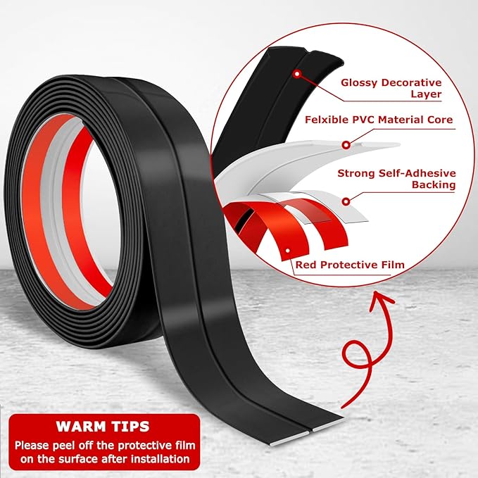 Flexible Wall Corner Protector Moulding Trim Peel and Stick Wall Corner Guards Edge Protector Self Adhesive Molding Trim Strip for Edge Ceiling (Black, 0.8 in x 40 Ft)