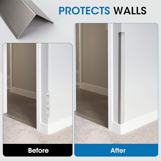 Stainless Steel Wall Corner Guards, 3 x 3 x 48 inches (10 Pcs Pack). Made of 304 Steel, These 90-Degree Angle Metal Corner Protectors are Designed for Wall Protection and Decoration