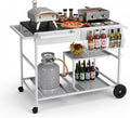 ROVSUN Pizza Oven Grill Table Cart, Movable Food Prep Cart with Pizza Topping Station, Seasoning Shelf, Gas Bottle Space, Outdoor Table Stand for Griddle, Patio, Home, Parties