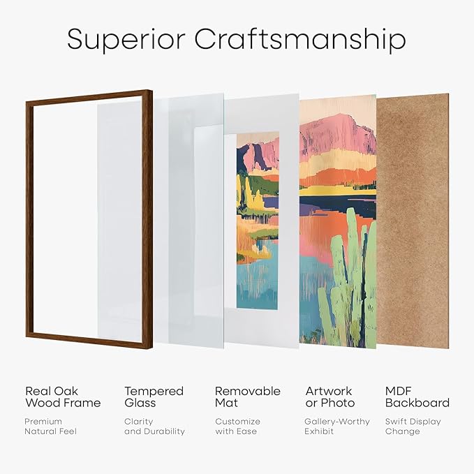Homeforia 12x36 Picture Frame Brown, High End Dark Oak 12x36 Walnut Wood Poster Frame with Mat 10x30 Art, 12 x 36 Wooden Frame Matted to 10 x 30 Photo, 36x12 Frames, Tempered Glass, Wall Kit, Set of 2