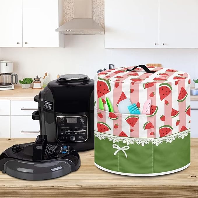 Round Pressure Cooker Cover 6 qt,Cute Watermelon Pattern Kitchen Appliance Cover Dust Cover with Pockets,Rice Cooker Cover,Air Fryer Cover,Toaster Cover,Oven Cover