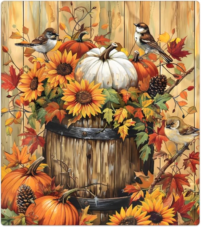 Autumn Birdie Pumpkin Dishwasher Magnet Cover, Reusable Refrigerator Panel Stickers Microwave Front Door Covers Magnets for Kitchen Home Appliances Holiday Party Decorations 23 X 26 in