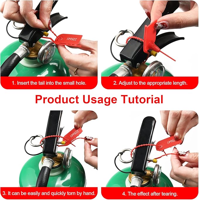 1000 PCS Plastic Tamper Seals Pull Tight Security Seals Tags Breakaway Seals Numbered Zip Ties Disposable Self-Locking Ties for Fire Extinguisher, Tear Off Type, 210mm Length