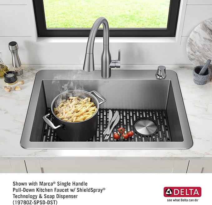 DELTA FAUCET Delta Marca 30 inch Drop-In Undermount Stainless Steel Single Bowl Kitchen Sink with Accessories