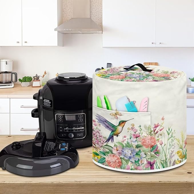Appliance Dust Covers for Air Fryer & Pressure Cooker, Small Appliance Covers with Pockets Fits Pressure Cooker (3 Quart) and Extra Accessories - Hummingbird Floral