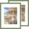 Vittanly 11x14 Picture Frame Set of 2, Solid Wood Frame for Wall Art Photo and Prints, Display Photo 8x10 with Mat or 11x14 without Mat, Rustic Green