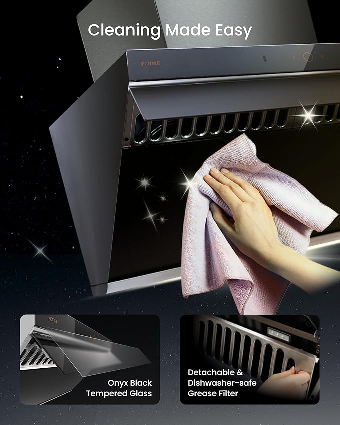 FOTILE JQG7507 Under Cabinet or Wall Mount Kitchen Range Hood 1100 CFM 4 Speed Level with LED Lights, Fingerprint Resistance and Motion Control
