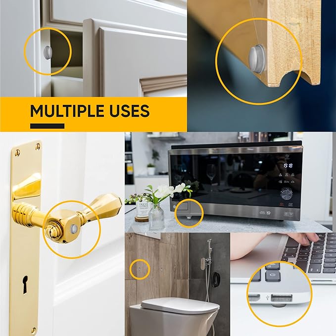 128 Gray Cabinet Door Bumpers - 1/2 Inch Self Adhesive Rubber Stoppers for Drawers, Damp Pads Cupboards, Cutting Boards, Glass Tops, Picture Frames - Vellax