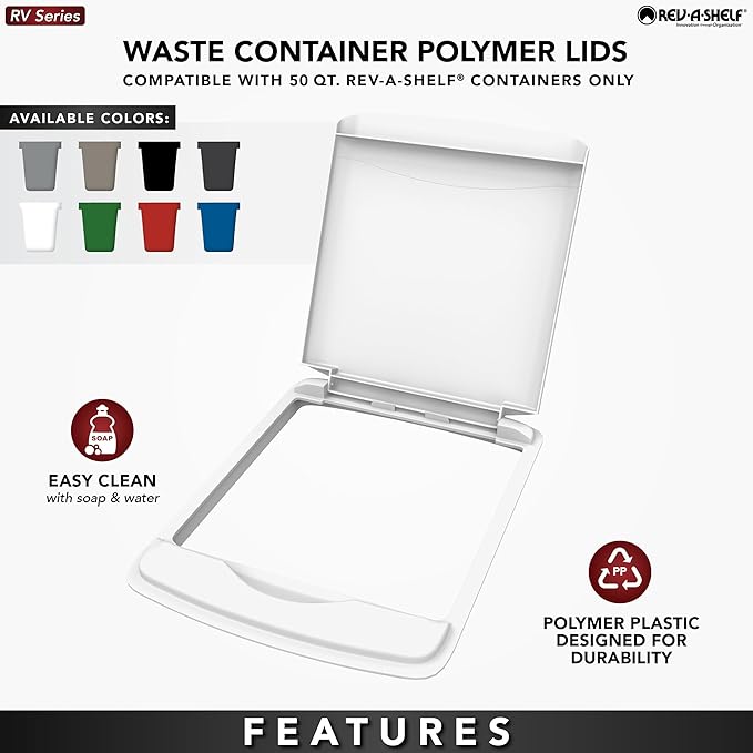 Rev-A-Shelf 50 Qt Under Sink Garbage Can Lid for Base Kitchen and Bathroom Cabinet, Replacement Plastic Trash Bin Lid Only, Gray, RV-50-LID-13-1-40