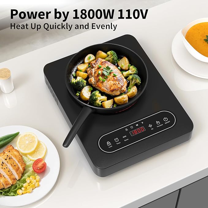 Single Burner Electric Cooktop,110V 1800W Electric Stove Top with LED Touch Control,10 Power Levels, 4 hTimer, Safety Lock,single electric burner Overheat protection