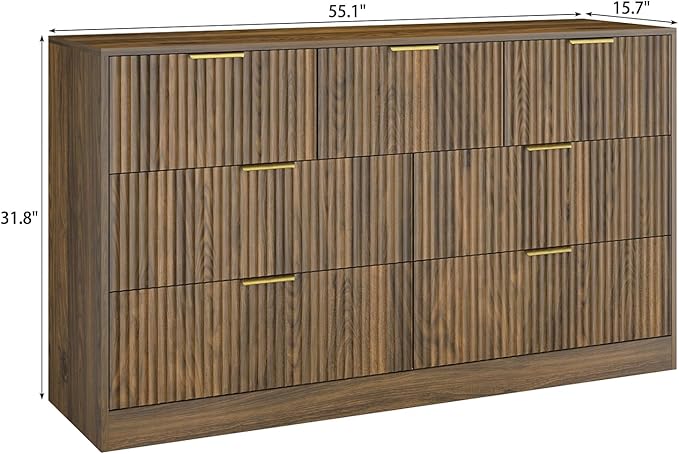 7 Drawers Dresser for Bedroom，55" Wide Fluted Dresser with Deep Drawers, Modern Chest of Drawers, Mid Century Wood TV Stand Storage Organizer for Closet, Living Room, Hallway, Natural