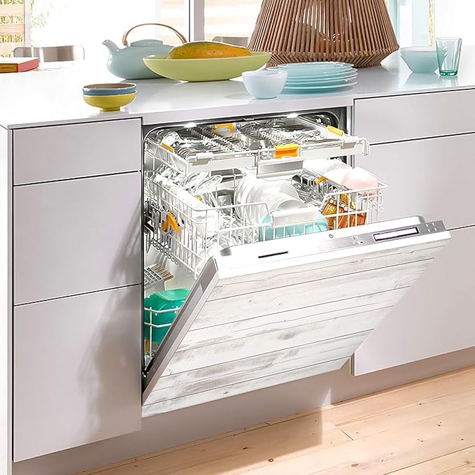 Dishwasher Magnet Cover, White Wood Magnet Sticker Fridge Panel Decal for Home Kitchen Decor, 23x26 in