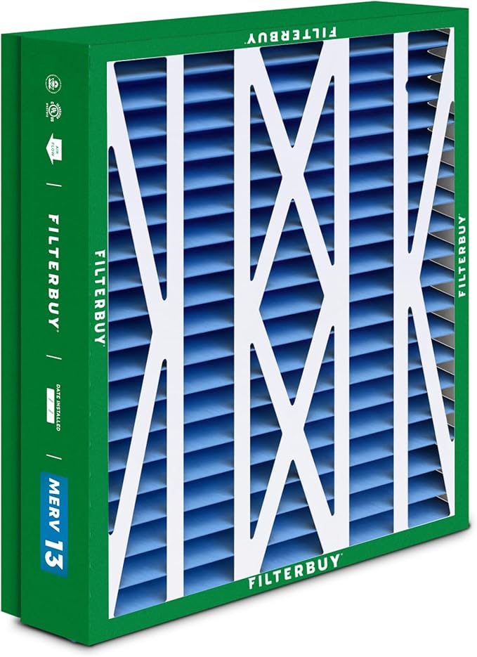 Filterbuy 21x23.5x5 Air Filter MERV 13 Optimal Smoke & Allergy Defense (2-Pack), Pleated HVAC AC Furnace Filters for Trane Perfect Fit & American Standard (Actual Size: 20.00 x 23.09 x 4.97)