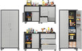 Metal Tool Cabinet,Garage Storage Cabinet System,Wall Cabinet & Locking Rolling Tool Cabinet with Doors and Adjustable Shelves,Steel Tool Cabinets for Home (6 Pcs-StyleA, Black & Grey)