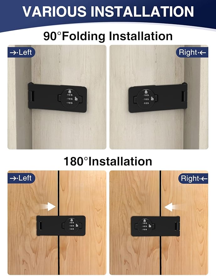 Keyless Cabinet Combination Lock, 3-Digit Password Twist Knob Hasp Latch for Doors, Cabinets, Drawers, Barn Door, Bathroom, Outdoor, Closet, Fence, Durable Zinc Alloy, (Black, 1 Pack)