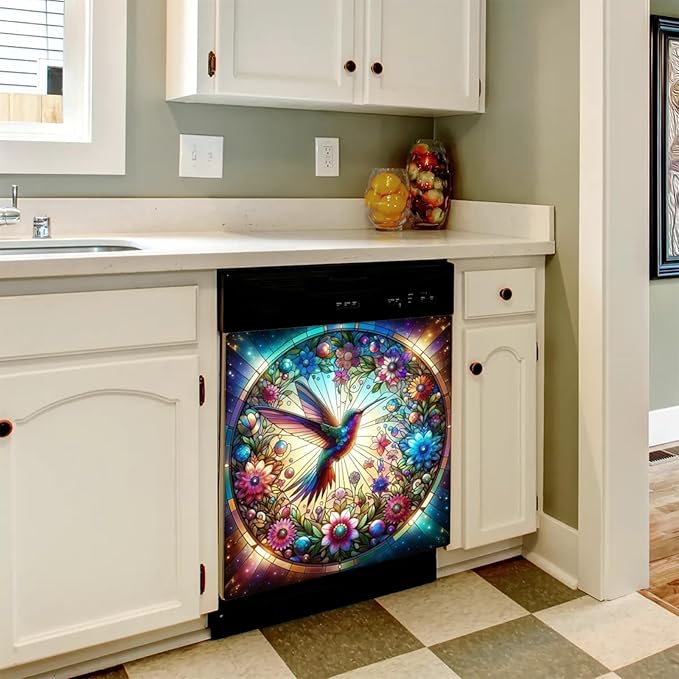 Colorful Flower Bird Dishwasher Magnet Cover for The Front Dishwasher Door Cover Panel Decals Magnetic Refrigerator Cover for Kitchen Farmhouse Home Decor 23 X 26 in