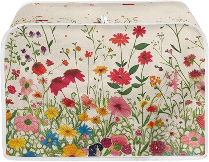 Flower Field Print Toaster Cover Washable 2 Slice Bread Maker Protector Oven Dust Cover for Small Kitchen Appliances Anti Fingerprint