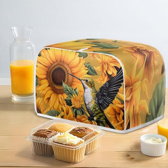 Sunflower Hummingbird Print Toaster Cover 4 Slice for Kitchen Small Appliance Universal Size Bread Maker Dustproof Cover