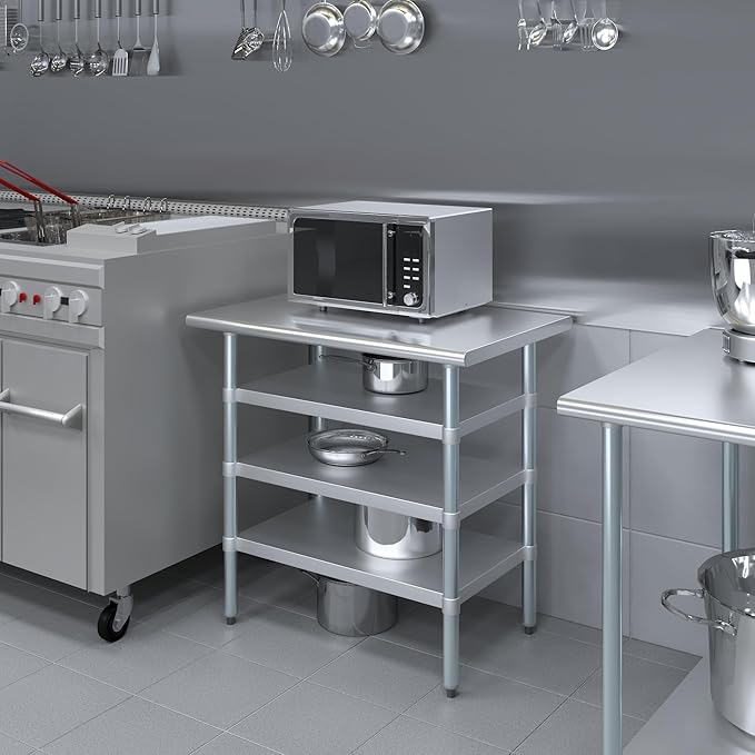 24 in. x 36 in. Stainless Steel Work Table with Three Bottom Shelves | NSF Kitchen Prep Table | Utitly Metal Table