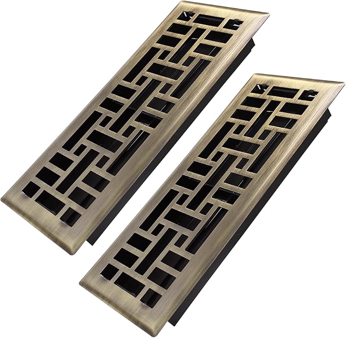 4x12 Inches 2 Pack Heavy Duty Walkable Floor Register Easy Adjust Air Supply Lever Floor Vents - Seattle Design - Vent Cover for Home Floor - Antique Brass