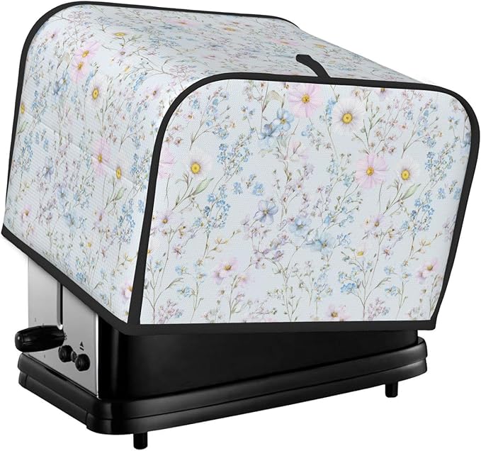 4 Slice Toaster Cover for Kitchen Pastel Wildflower Flower Waterproof and Dustproof Toaster Dust Cover with Side Pockets Decorative Universal Cover for Wide Slot Toasters and Small Appliances