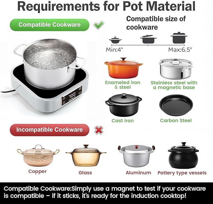 Mini Induction Cooktop 700W, 120V Portable Single Induction Burner – Compact Electric Hot Plate for Small Kitchens, Travel, RV, Camping – Quick Heat for Coffee, Tea, Flameless, Easy-Clean