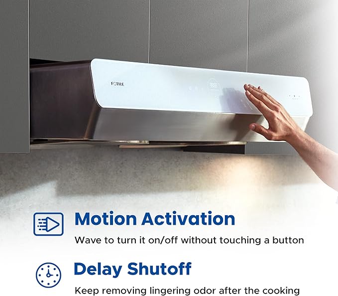 FOTILE Pixie Air UQG3602 36” Stainless Steel Under Cabinet Range Hood, 850 CFMs Kitchen Over Stove Exhaust Vent with LED Lights Dual AC Motors, Motion Control and Touchscreen