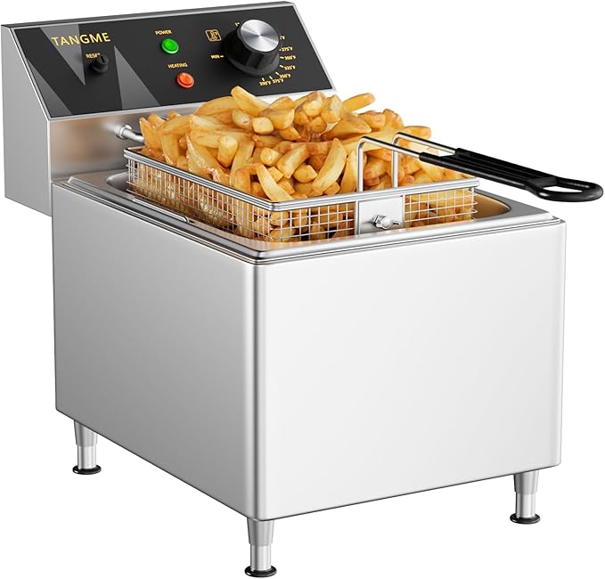 TANGME Deep Fryer with Single Basket, 1750W Electric Countertop Fryer 12.7Qt Heavy Duty Large Commercial Deep Fryers with Lid and High Legs for Restaurant, UL Certified