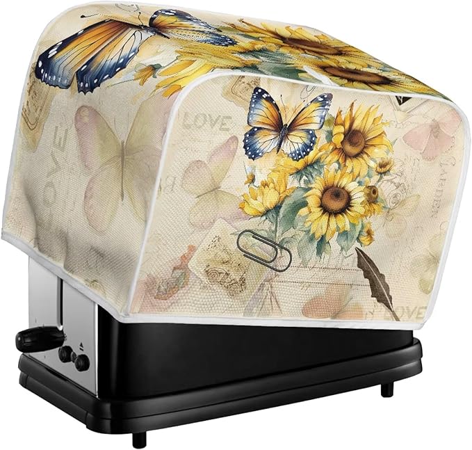 UNICEU Sunflower Butterfly Print Toaster Covers Dust Cover Kitchen Accessories Compatible with Most 2-Slice Toaster Appliance Organizer