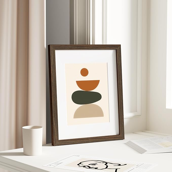 Vittanly 11x14 Picture Frame, Solid Wood Frame with Plexiglass, Includes 8x10 Mat, Wall Hanging for Home Decor, Brown, 1 Pack