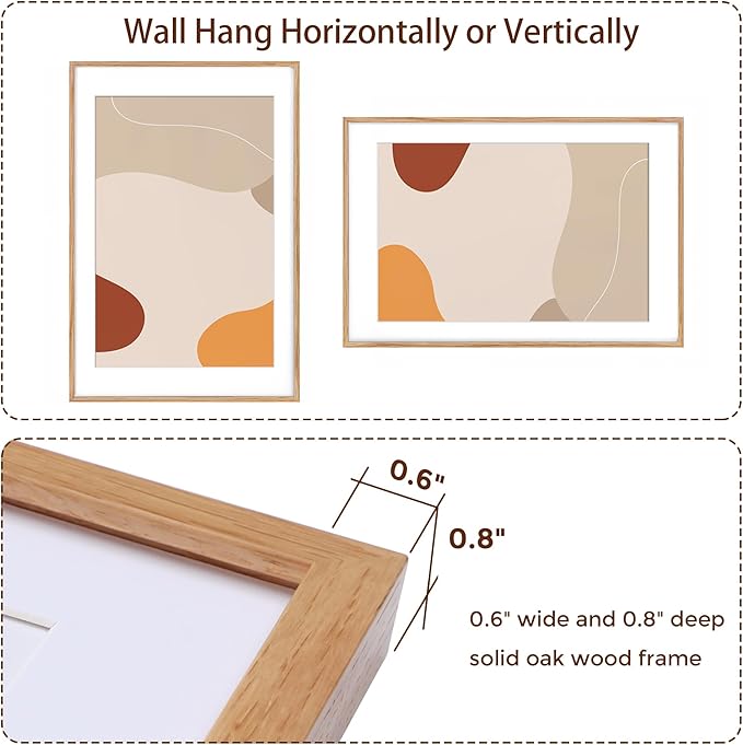 24x36 Picture Frame, 24x36 Poster Frame - Solid Oak Wood & Tempered Real Glass, Large 24 x 36 Frame for Wall, Rustic Wooden 24 by 36 Frame, 24x36 Frame with Mat for 20x30, Natural Oak Color