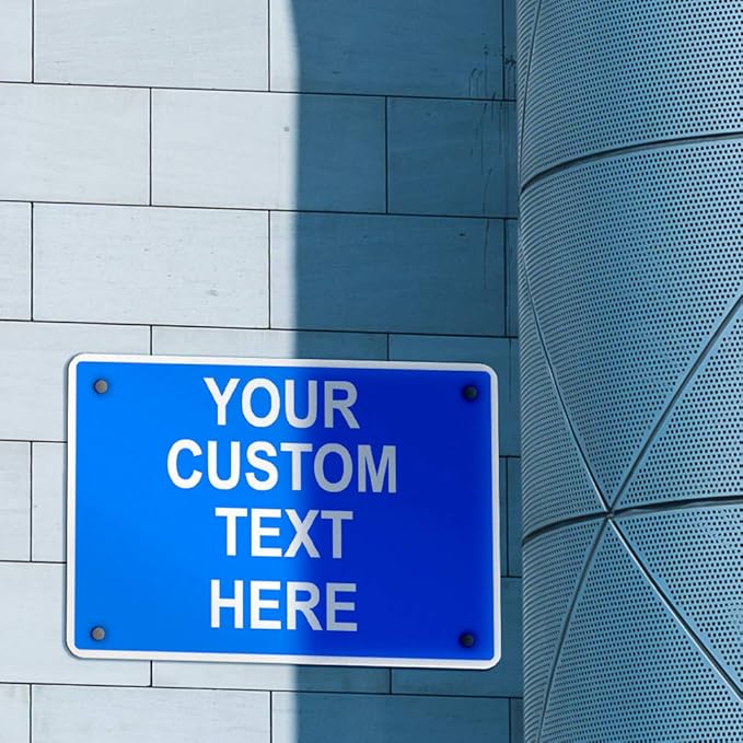 Aluminum Weatherproof Metal Sign Multiple Sizes Custom Personalized Text Here Blue White Notice Travel Horizontal Street Signs 24x18Inches