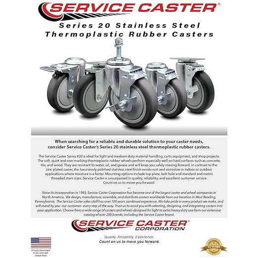 Service Caster Brand Replacement Caster for Uline Caster H-7447S - Stainless Steel Swivel Top Plate Caster with 5 Inch Thermoplastic Rubber Wheel - Fits Carts and Platform Trucks H-6826