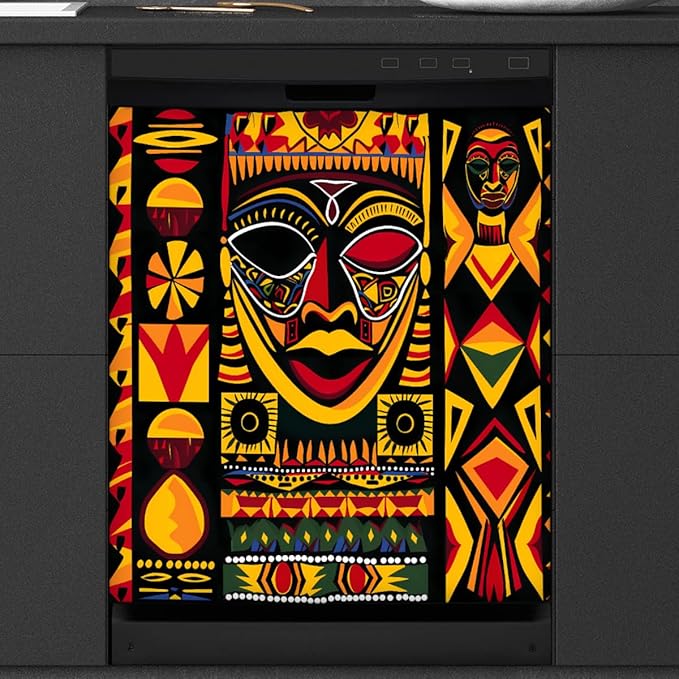 Dishwasher Magnet Cover African Art Geometric Print Reusable Dishwasher Magnetic Cover Sticker Decorative Dish Washer Door Cover Panel for Home Kitcen Appliance