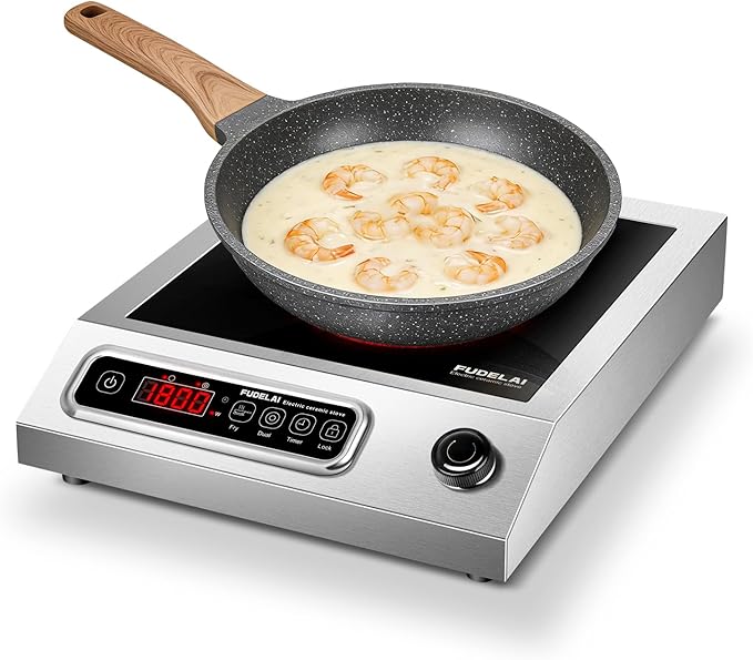 1800W Electric Hot Plate with Infrared Heating & 9 Power Levels - Commercial-Grade Electric Burner, Ceramic Cooktop with Timer, Child Safety Lock for Home Kitchen, Restaurants