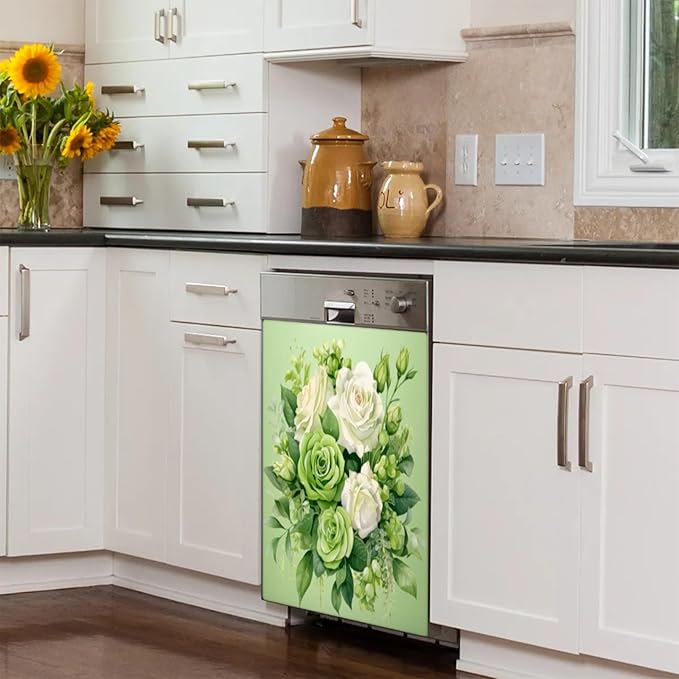 Flower Floral Dishwasher Magnet Cover for The Front Dishwasher Door Cover Panel Decals Magnetic Refrigerator Cover for Kitchen Farmhouse Home Decor 23 X 26 in