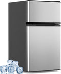 3.2 Cu.Ft Mini Fridge with Freezer, Compact Refrigerator with 2 Doors, Small Fridge with Adjustable Thermostat & Removable Glass Shelves for Bedroom, Office, Dorm, or Apartment, Silver