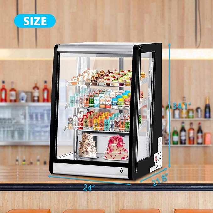 5.2 Cu.Ft Commercial Countertop Display Refrigerator, Glass Door Merchandiser with LED Lighting, Adjustable Shelves, Anti-Fog, Fast Cooling for Bakery, Cafe, Restaurant