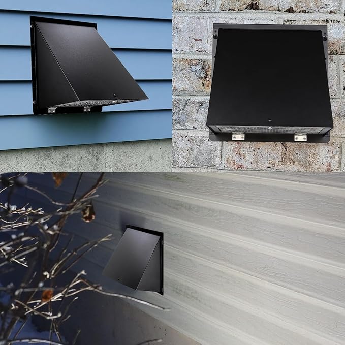 8 inch Hooded Wall Vent with Screen and Damper,Wall Vent Cover Exhaust Vent Outdoor Wall Cap Exterior Air Vent Cover for Kitchen Range Hood HVAC Duct Dryer Ventilation,Galvanized Steel,Black