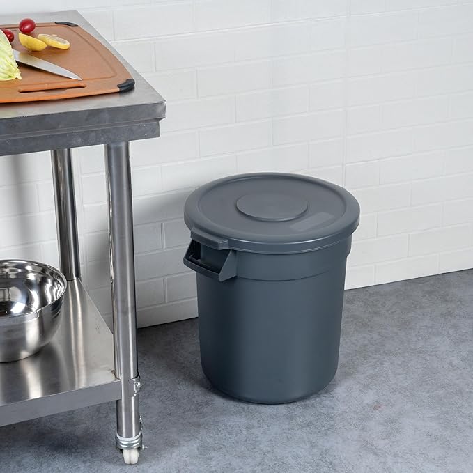 Restaurantware-LID ONLY: RW Clean Waste Container Lid, 1 Round Trash Can Cover - Waste Bin Sold Separately, For 10 Gallon Dustbin, Built-In Handle, Gray Plastic Garbage Can Cover, Heavy-Duty