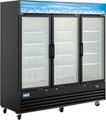 Kratos Commercial Three Door Merchandising Freezer, Large Glass Door Black Mobile Display Freezer for Markets and C Stores, 78" Wide, LED Lighting, 115V (67K-211)
