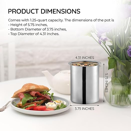 OCS Parts 1.25 Quart Bain Marie Pot | 5.75" x 3.75" Stainless Steel Pot for Warm or Cold Food, Sauces, Soups, or Organizing Cooking Utensils
