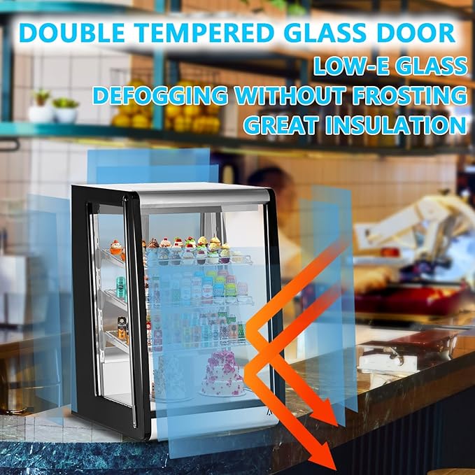 5.2 Cu.Ft Commercial Countertop Display Refrigerator, Glass Door Merchandiser with LED Lighting, Adjustable Shelves, Anti-Fog, Fast Cooling for Bakery, Cafe, Restaurant