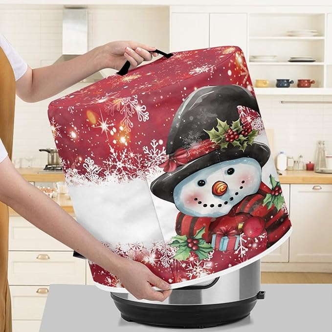 Pressure Cooker Cover for 3 Quart Air Fryer Accessories, Stain Resistant Electric Appliance Cover with Pockets Christmas Decor Cute Snowman
