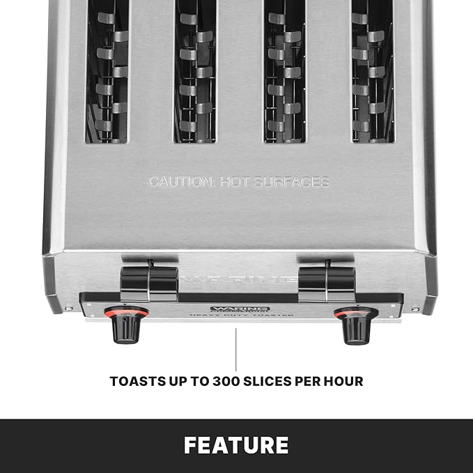 Waring Commercial WCT800 4-Slice Heavy Duty Commercial Pop-Up Toaster, 120V, 2200W5-20 Phase Plug