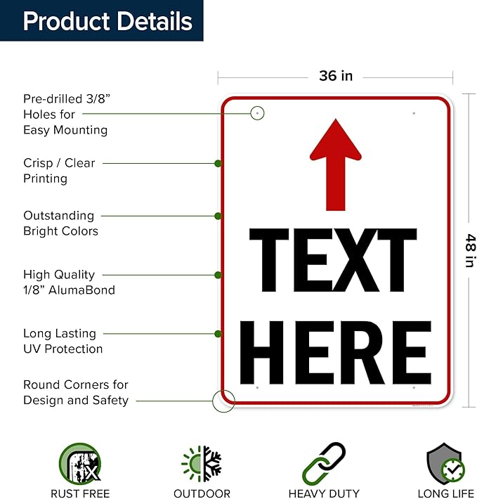 Custom Arrow,Custom Directional Sign, Up Arrow,36x48 Inches, Rust Free DiBound, Fade Resistant, Made in USA by My Sign Center